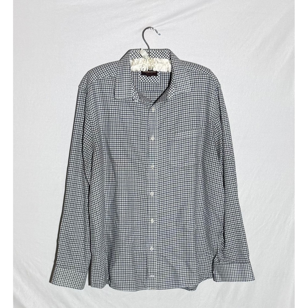 Johnston & Murphy Mens XL Blue Grey Houndstooth Cotton Button Down Long Sleeve